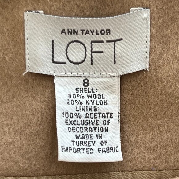 Vintage C2000s ANN TAYLOR Loft, Camel Tan Wool Blend Skirt, Velvet Trim, 8 - Picture 6 of 6